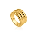 Polished 18K gold triple-layered wavy wide band ring with a mirror finish for women - Size 6 / Three-layer Round Style / Gold