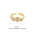 18K vergulde verstelbare open ring met sprankelende ovale en ronde zirkonia steentjes - Drievoudige Steen Bezel Stijl (22063_1)