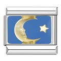 Italian modular charm with blue enamel background featuring a golden moon and star - C1371 Gold Moon Star On Blue