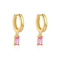 14K vergoldete S925 Silber Creolen mit rechteckigem rosa Zirkon Anhänger - Rosa Zirkonia