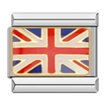 Detail of Italian charm link featuring a Union Jack flag in red, white and blue enamel - UK Flag Style (C0794)