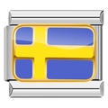 Detail of Italian modular charm link featuring Sweden flag with golden border - Sweden Flag Style (C0791)