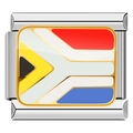 Detail of Italian charm link featuring South Africa flag in glossy enamel finish - South Africa Flag Style (C0790)