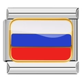 Italian modular charm featuring Russian flag enamel with gold border on silver steel - Russia Flag Style (C0789)
