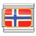 Detailed view of Italian charm link featuring a Norway flag with gold border decoration - Norway Flag Style (C0787)