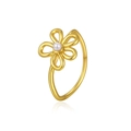 Elegant gold flower ring with pearl center and hollow petals on white background - Gold Flower Line Style / Size 6