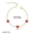 Detail showing 18K gold plated bracelet with red enamel hearts and dimensions - Red Heart Rhinestone Style