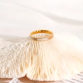 Elegante goudkleurige titaniumstalen ring met ingelegd natuurlijk wit parelmoer - US 5 / Goud