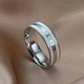 Wide silver titanium ring with white enamel layers and THE CHANGE engraving - White Enamel Silver