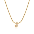 18K gold plated snake chain necklace with sparkling zircon paved letter J pendant - Gold Letter J (12269_10)