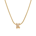 18K gold plated snake chain necklace with zircon paved letter K pendant for women - Gold Letter K (12269_11)