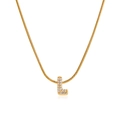 18K gold plated snake chain necklace with sparkling zircon paved letter L pendant - Gold Letter L (12269_12)