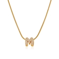 Gold plated snake chain necklace with sparkling zircon paved letter M pendant charm - Gold Letter M (12269_13)