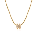 18K gold snake chain necklace featuring a zircon-studded letter N alphabet pendant - Gold Letter N (12269_14)