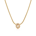 18K gold plated snake chain necklace with sparkling cubic zirconia letter O pendant - Gold Letter O (12269_15)