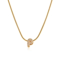Gold-plated snake chain necklace with a micro-paved zircon letter P pendant - Gold Letter P (12269_16)