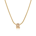 Gold-plated snake chain necklace featuring a zircon-encrusted letter R pendant - Gold Letter R (12269_18)