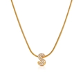 18K gold snake chain necklace featuring a sparkling zircon-studded letter S pendant - Gold Letter S (12269_19)