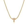Golden snake chain necklace featuring a zircon-encrusted letter T pendant for women - Gold Letter T (12269_20)