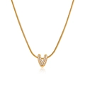 18K gold plated V-letter pendant necklace with zircons on a stainless steel snake chain - Gold Letter V (12269_22)