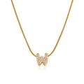 18K gold plated snake chain necklace with zircon micro-paved letter W pendant - Gold Letter W (12269_23)