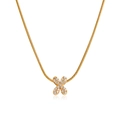 Gold plated snake chain necklace featuring a zircon encrusted X-shaped letter pendant - Gold Letter X (12269_24)