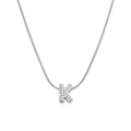 Silver snake chain necklace with letter K pendant paved in cubic zirconia - Silver Letter K (12269_38)