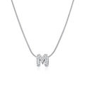 Silver 18K gold plated letter M pendant necklace with cubic zirconia on snake chain - Silver Letter M (12269_40)