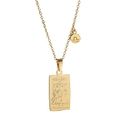 Gold plated stainless steel Libra zodiac necklace featuring a vintage rectangular coin pendant - Gold Libra