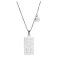 Silver Aries zodiac pendant necklace with rectangular engraved plate on a thin chain - Silver Aries