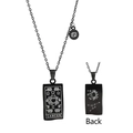 Black titanium Cancer zodiac rectangular pendant necklace with silver engraving details - Black Cancer