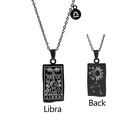 Black stainless steel Libra pendant necklace featuring goddess engraving and star map back - Black Libra