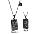 Black Taurus zodiac necklace with double-sided tarot pendant and small symbol charm - Black Taurus