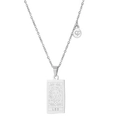 Silver stainless steel rectangular Leo zodiac pendant necklace with lion head engraving - Silver Leo