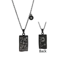 Pisces zodiac necklace with black rectangular pendant and constellation star map back - Black Pisces