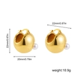 Detalle de pendientes de bola de oro de 18K de 22mm x 20mm con perlas y especificaciones - Pendientes de Perlas Esféricas Huecas Doradas