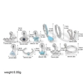 Detailed dimension guide for stainless steel piercing set with blue turquoise and zircon - Piercing Set (G047_8) / 1-11mm / Silver