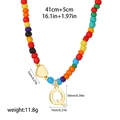 Detail of colorful beaded necklace with 14k gold heart and letter Q pendant size specs - Style Q(T1506_17)