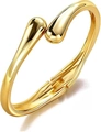 Macro view of gold minimalist bracelet with teardrop ends and spring hinge opening - Water Drop Design Open Style (6157736943905)