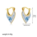 Detailed size view of 18K gold hoop earrings with blue and white porcelain hearts - Heart Style
