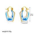 Detail view showing dimensions of 18K gold plated blue enamel pentagon hoop earrings - Pentagon Style