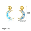 Detailed view of 18K gold crescent earrings with blue marble enamel and size measurements - Moon Style