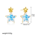 Detailed view of 18K gold star earrings with blue smoke enamel inlay and size labels - Star Shape Style