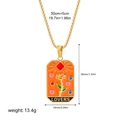 Lovers tarot card necklace in orange enamel with gold rose pattern and 50cm chain - Lovers Style(12263_19)