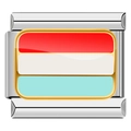 Italian charm link with red white blue Luxembourg flag enamel in stainless steel finish - Luxembourg Flag Style (C0782)