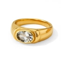 Polished 18K gold band ring featuring a clear oval zircon stone in a bold vintage style - Clear White, US 7