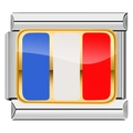 Italian charm link featuring France flag enamel design on stainless steel base - France Flag Style (C0780)