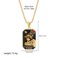 Gold stainless steel The Fool tarot card pendant necklace with black enamel inlay - Fool Style(12263_26)