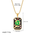 Black enamel rectangle Tarot necklace with green World map and gold celestial details - World Style(12263_36)