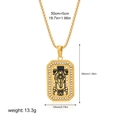 Golden rectangular tarot necklace with black enamel inlay and metal bead trim edge - Figure Style(12264_2)